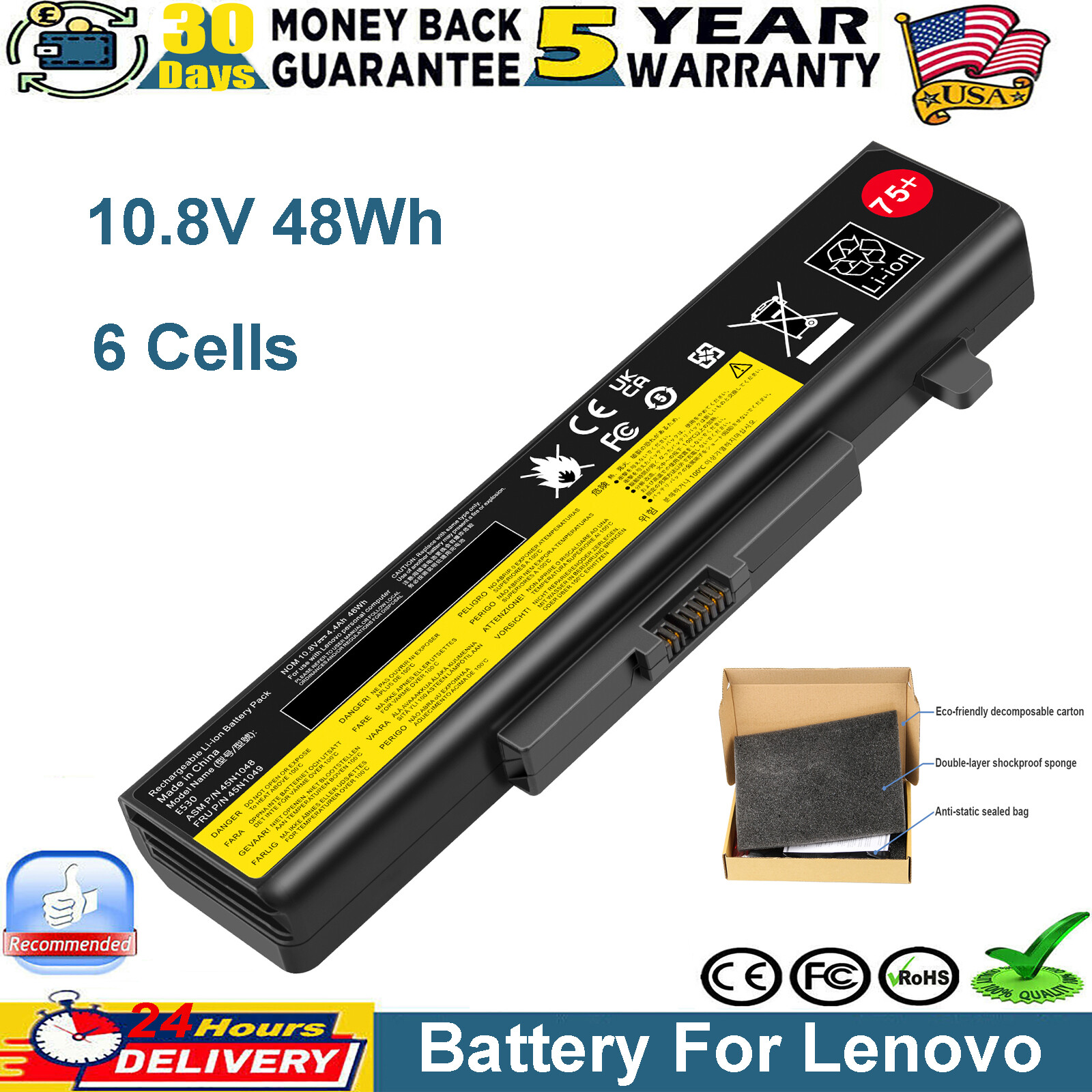 NEW Battery For Lenovo ThinkPad E430 E435 E530 E531 E535 121500047 121500050 75+