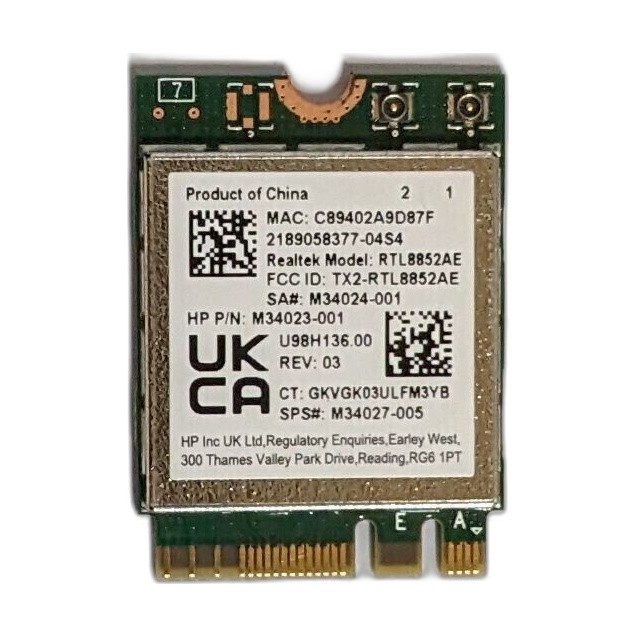 HP REALTEK RTL8852AE WIFI 6M.2 BLUETOOTH 802.11ax AX 200 NGW 210 NETWORK CARD