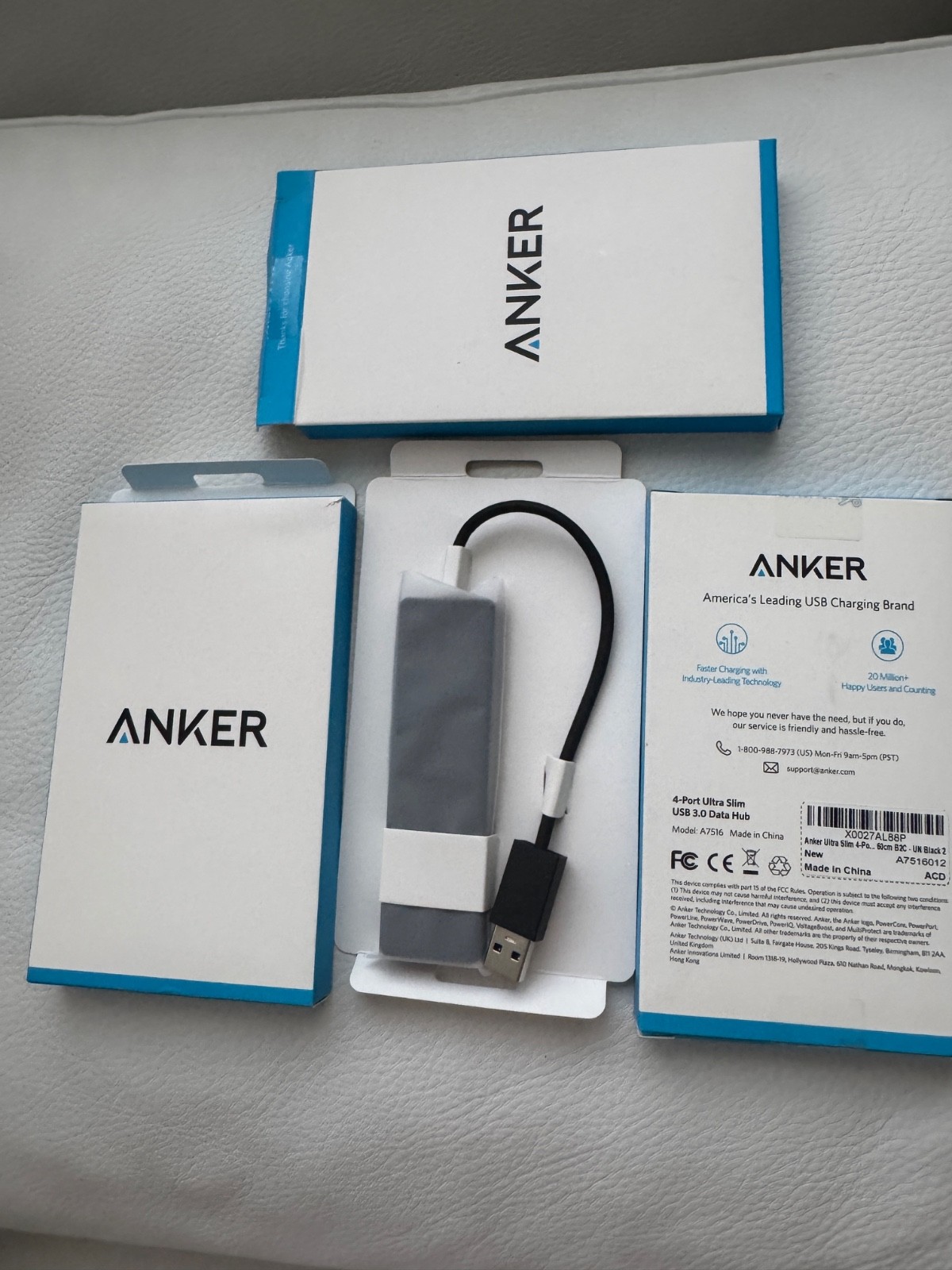 NEW IN BOX Lot of 3 Anker 4-Port Ultra-Slim Data USB 3.0 Hubs – Model: A7516
