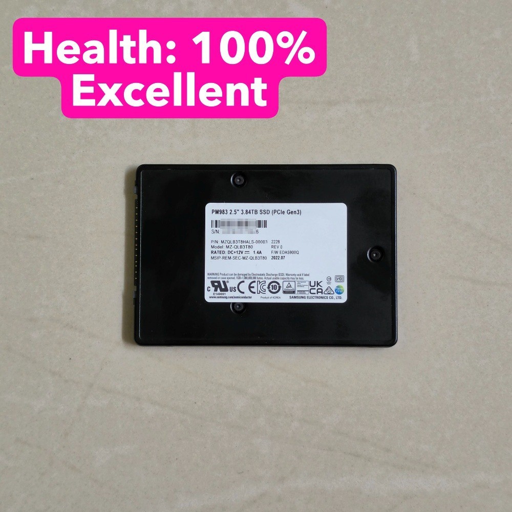 Samsung SSD 3.84TB PM983 2.5 U.2 NVMe PCIe MZQLB3T8HALS MZ-QLB3T80 100%
