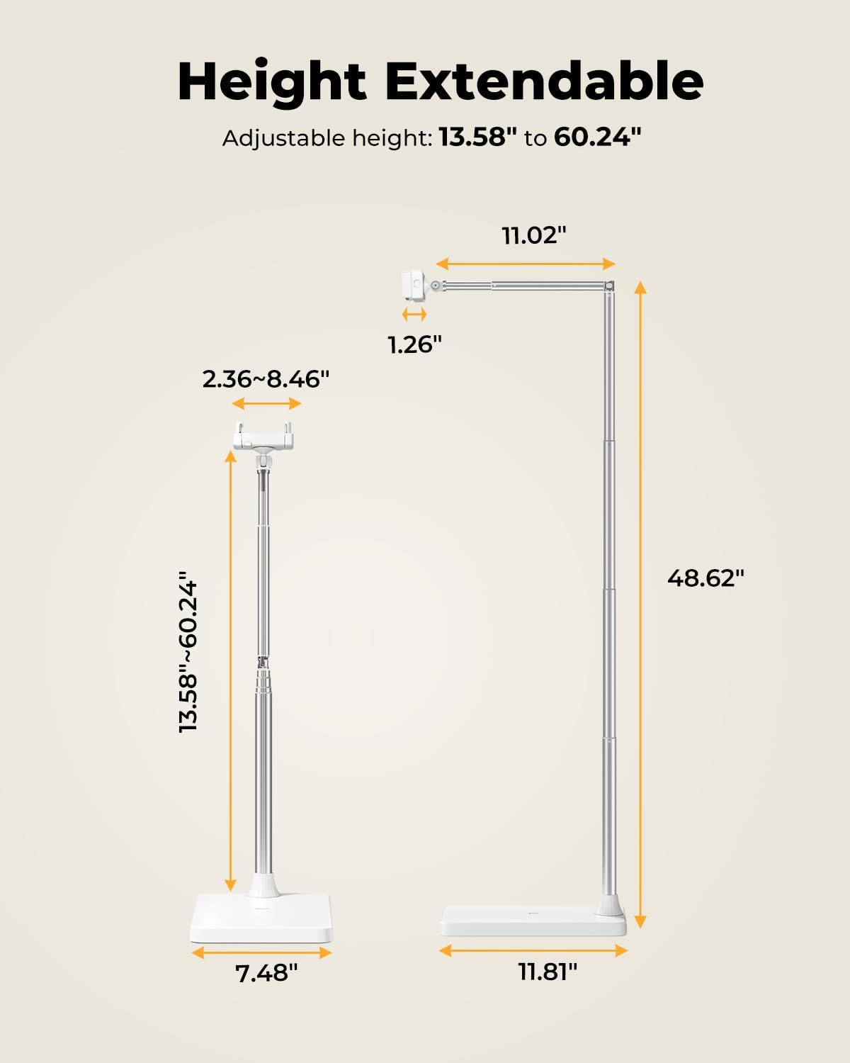 Tablet Floor Stand, Adjustable Ipad Holder for Bed & Sofa – 360° Rotating Long A