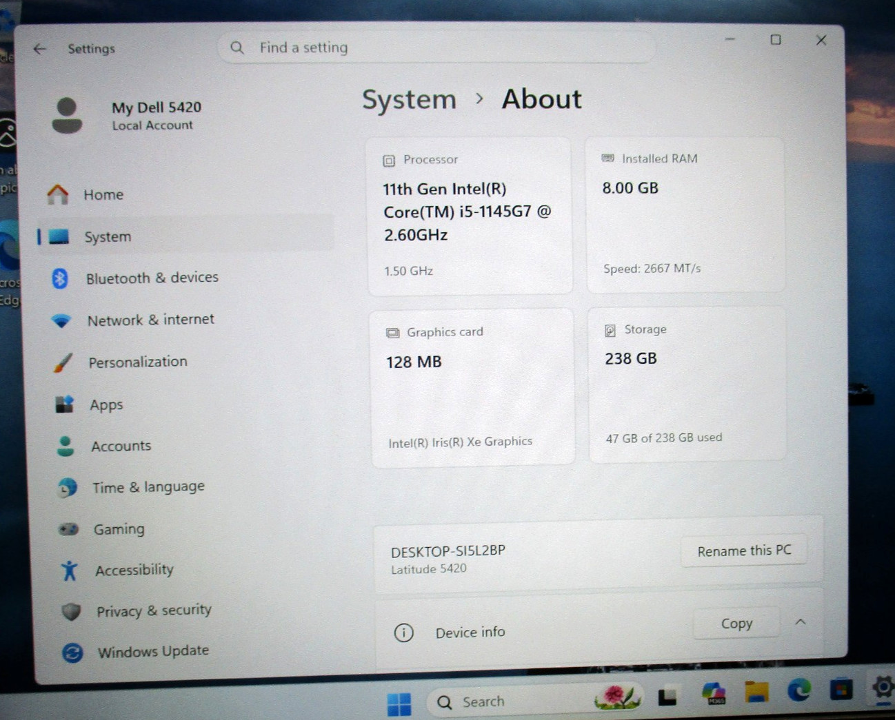 Dell Latitude 5420 14″ i5-1145G7 2.6 GHz 8GB RAM 256GB SSD W11 Pro + AC Charger