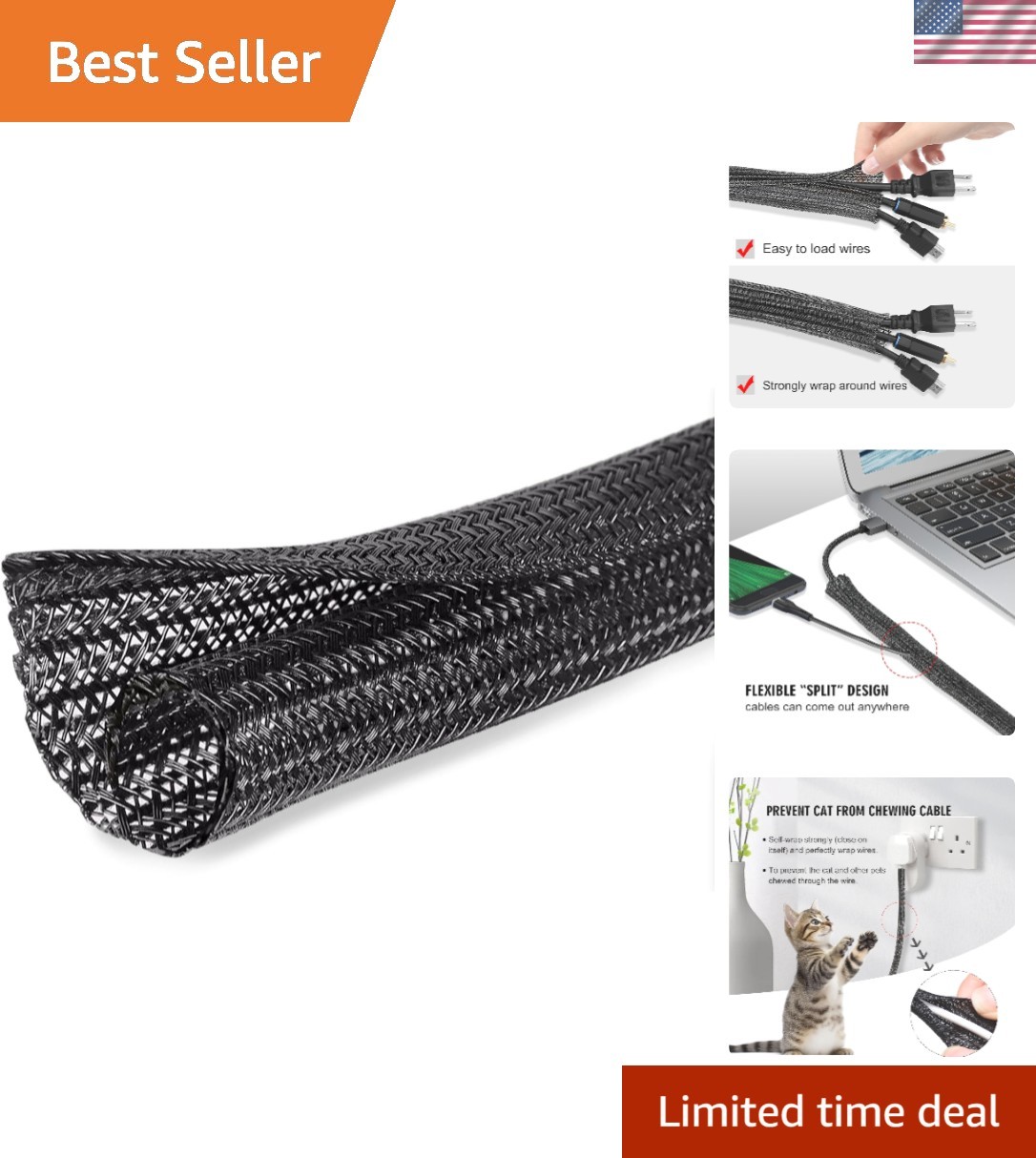 25ft High Temp Cable Sleeve – 1/2 Inch Split Protector for TVs & Computers