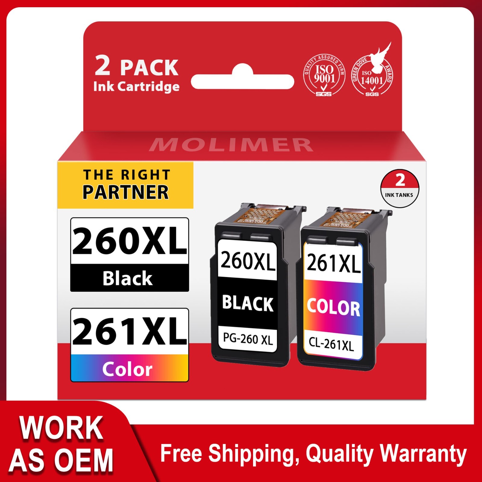 260XL 261XL Ink (1BK 1Color)  Replacement for Canon PG-260 CL-261 TS5320 TR7020a