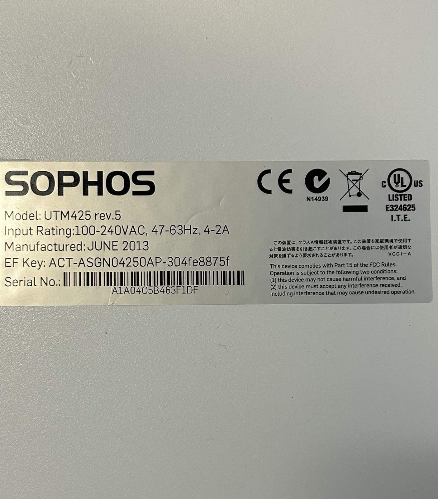 Sophos UTM 425 Rev. 5 Firewall Security Gateway Appliance Working Pull Reset