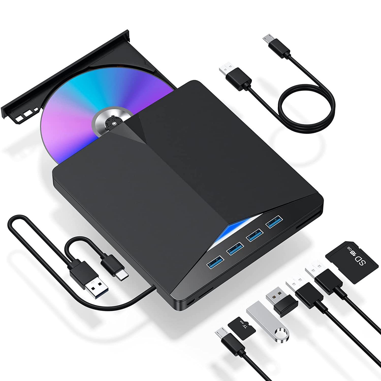 7-in-1 Slim External CD DVD Drive USB 3.0 Reader Writer Burner Player For Laptop