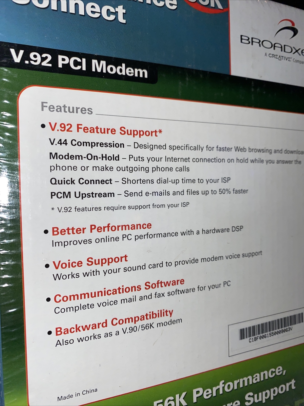BROADXENT V.92 PCI Internal Modem Superior Performance Supports Windows Sealed