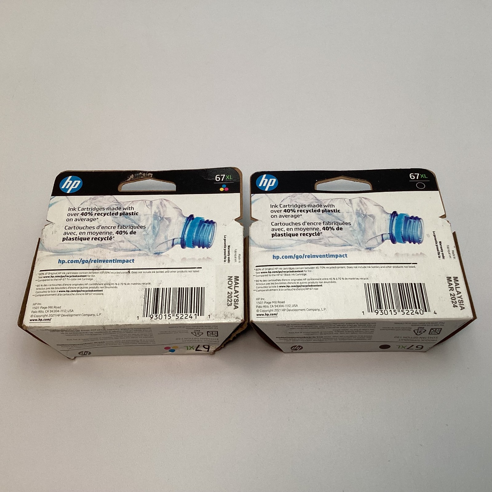 Lot of 2 HP 67XL Black & Tri-Color Ink Cartridges 3YM57AN 3YM58AN – 2023 & 2024
