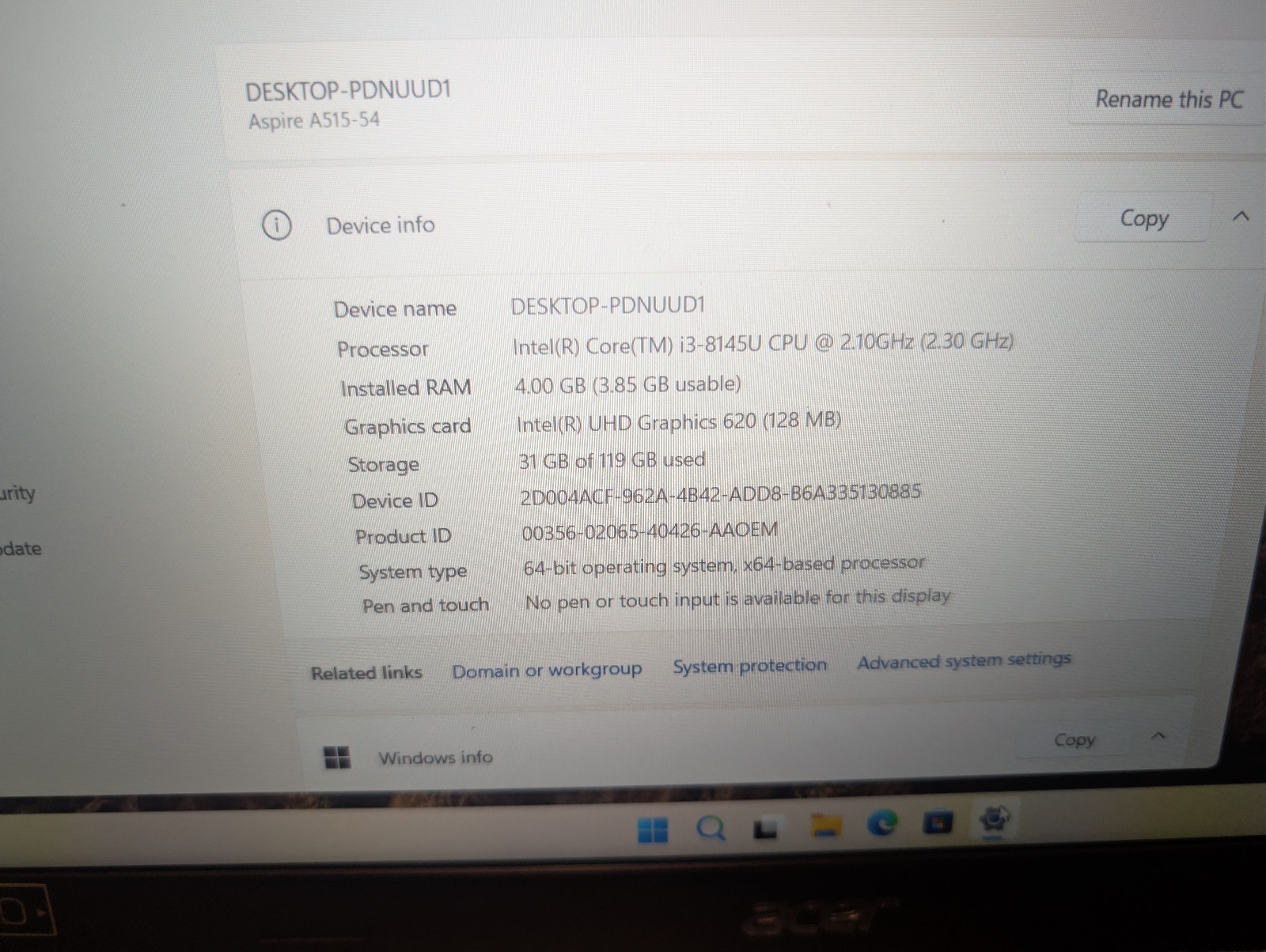 Acer Aspire 5 15.6″ Laptop A515 w/ intel Core i3-8145U CPU 8GB 128GB SSD