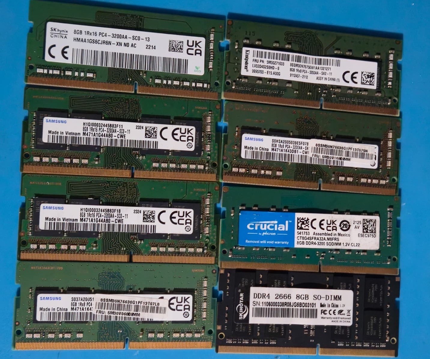 Lot of 8 DDR4 8GB RAM Laptop Sticks (64GB Total) Mixed Brands, Tested