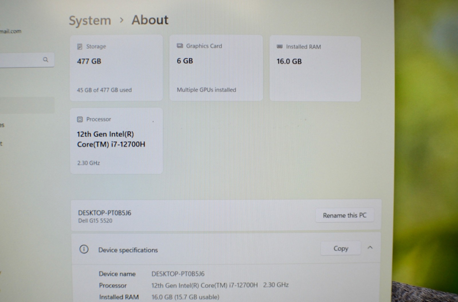 Dell G15 5520 15.6″ Gaming Laptop intel core i7 12 th gen 16 gb ram RTX 4060