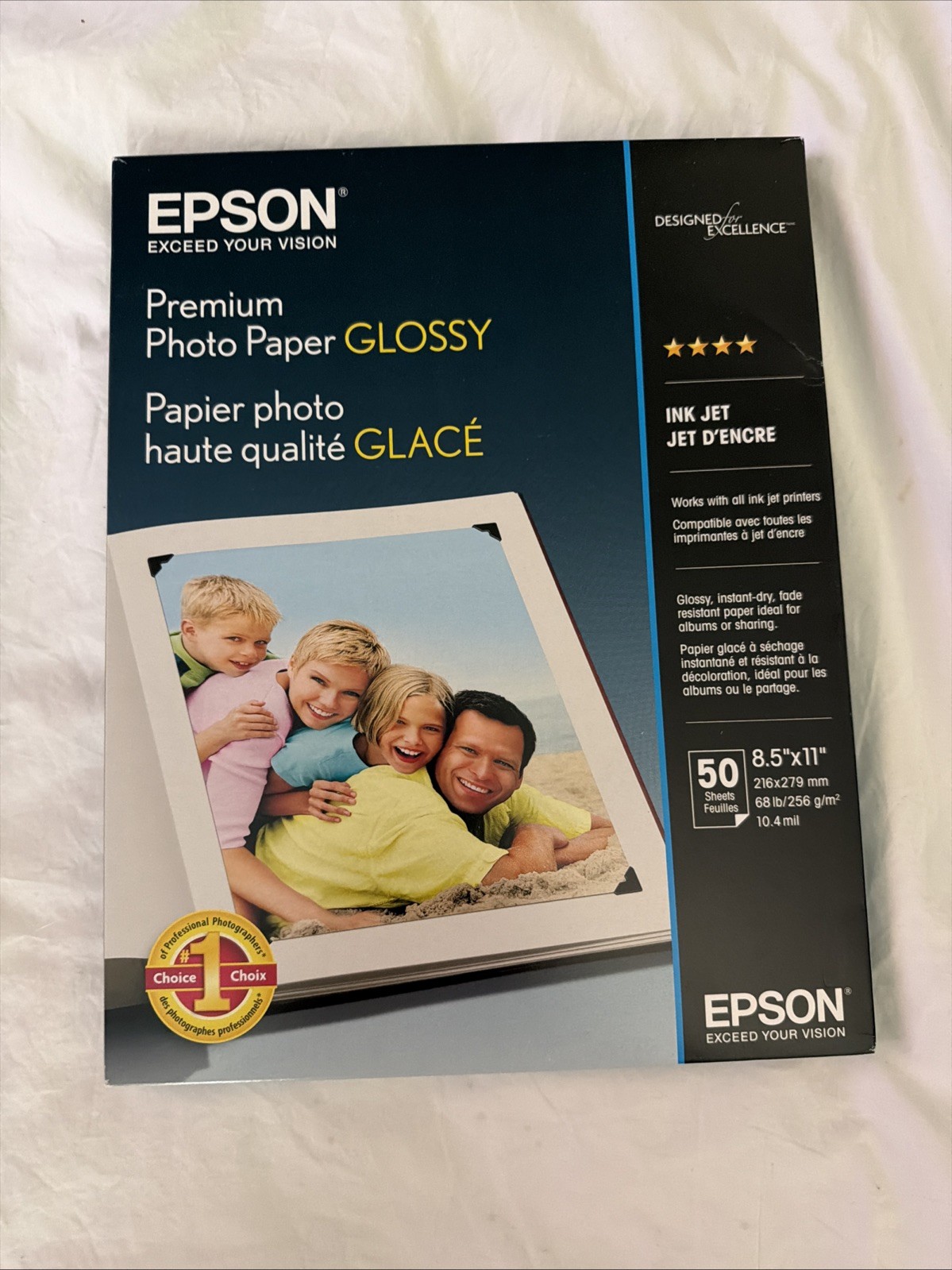 Epson Premium Photo Paper GLOSSY 8.5×11 Inches, 50 Sheets S041667,White