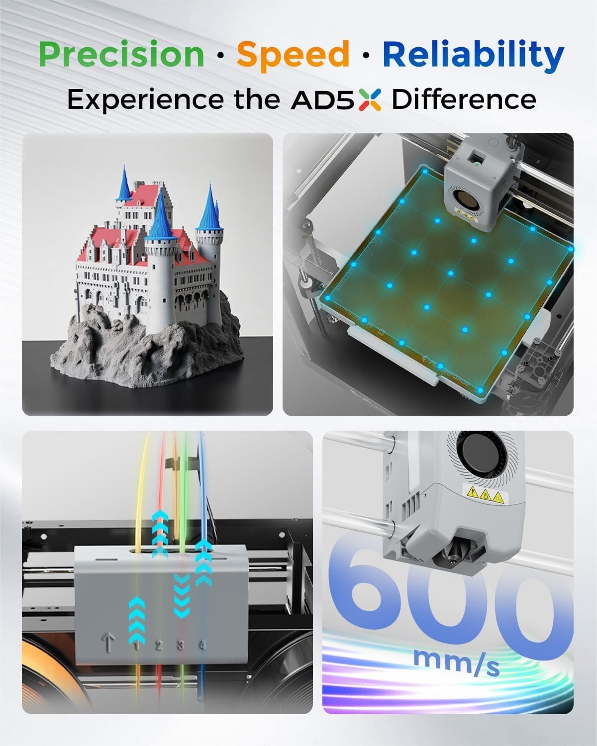 AD5X Multi-Color 3D Printer 4 Colors with IFS, Fully Auto Leveling FDM 3D Printe