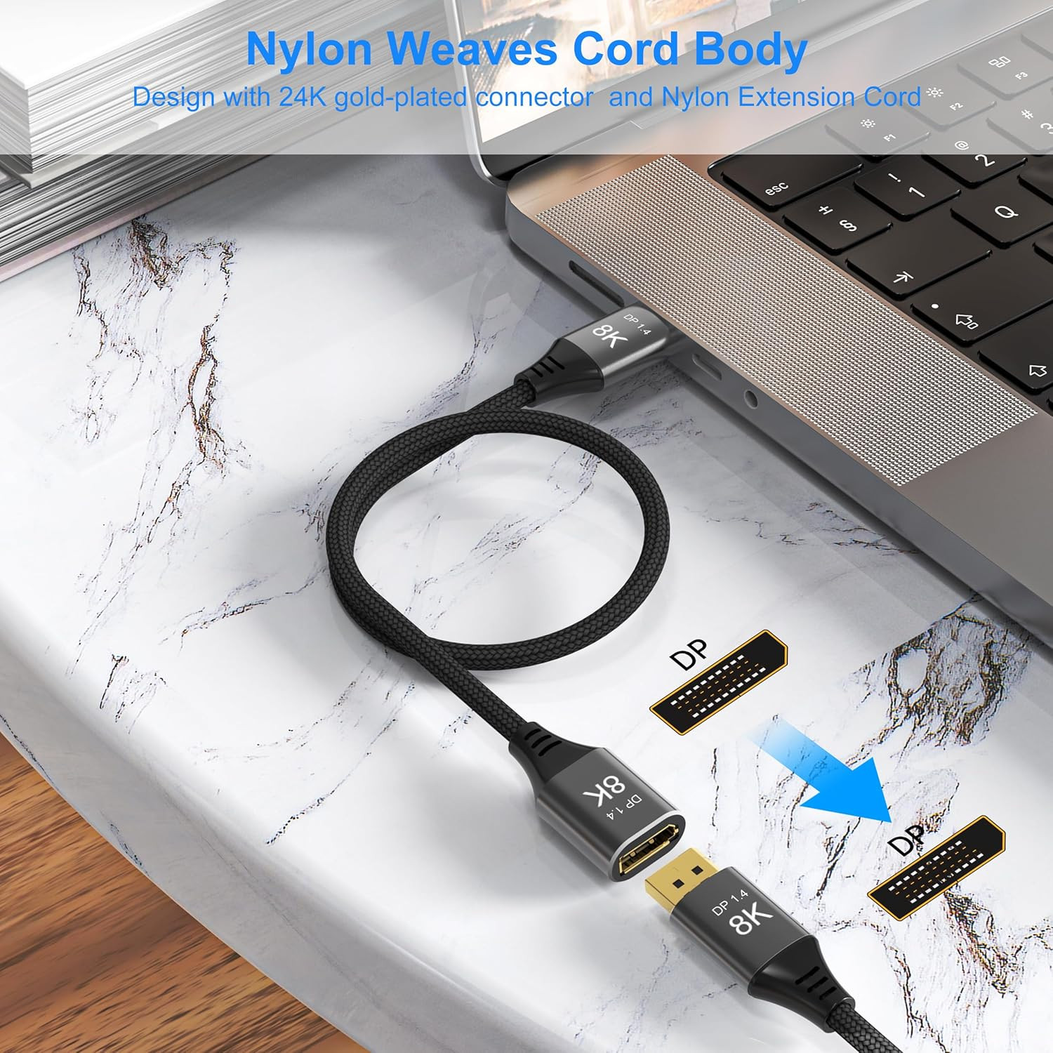 8k Displayport Extension Cable 1.5feet Displayport 1.4 Male To Female Extension