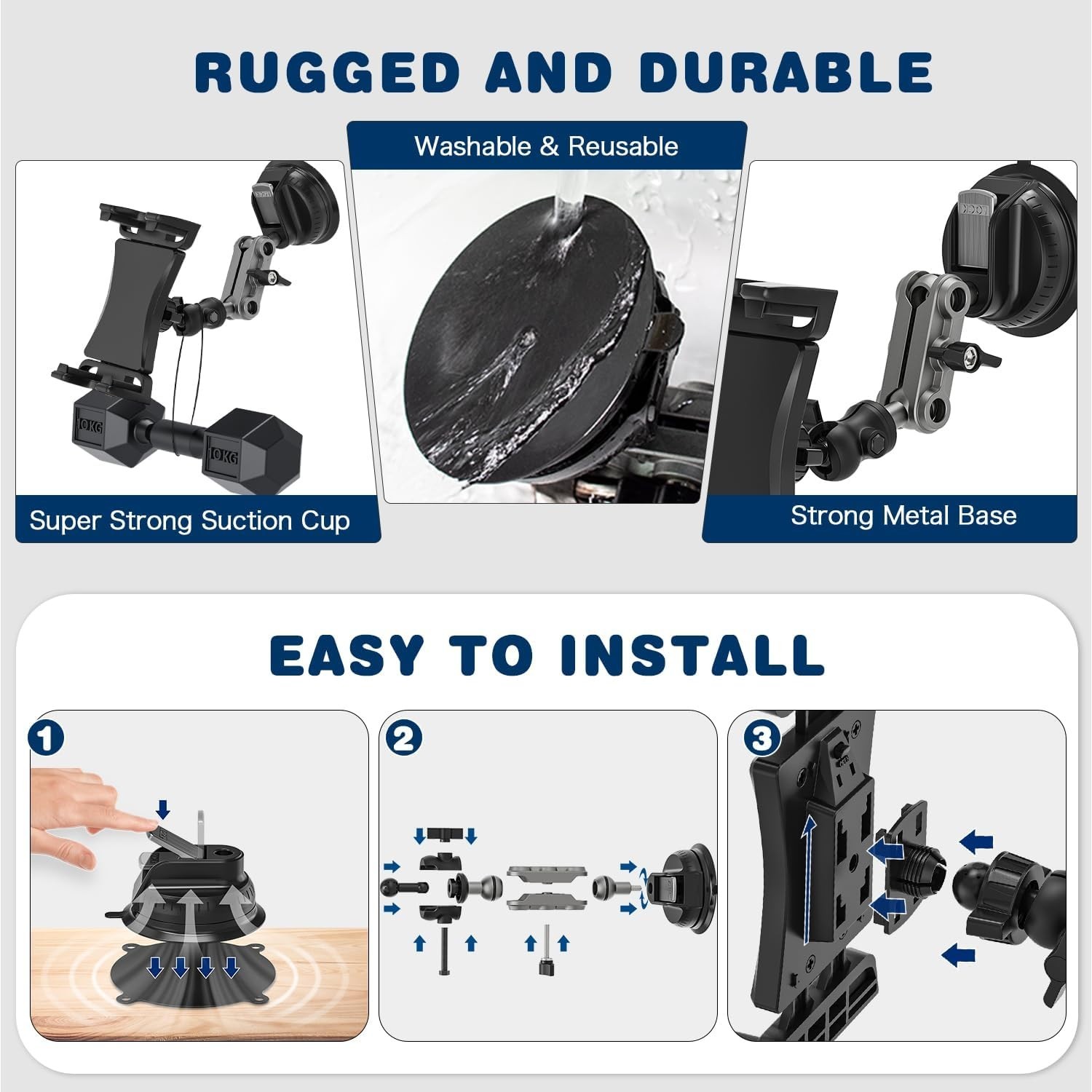 Heavy Duty Tablet Mount | Car Truck Dash/Windshield Holder for 4.7″-12.9″ iPad