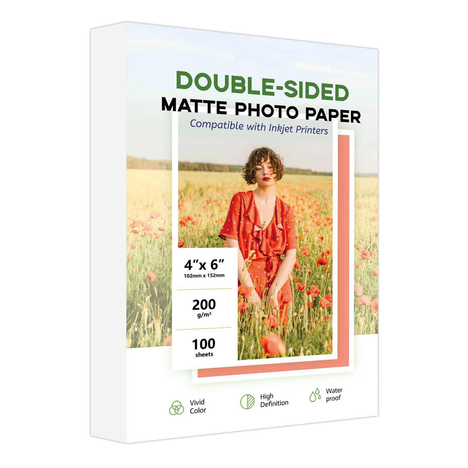 Premium Matte Photo Paper 4×6, 100 Sheets, Inkjet Printer Paper