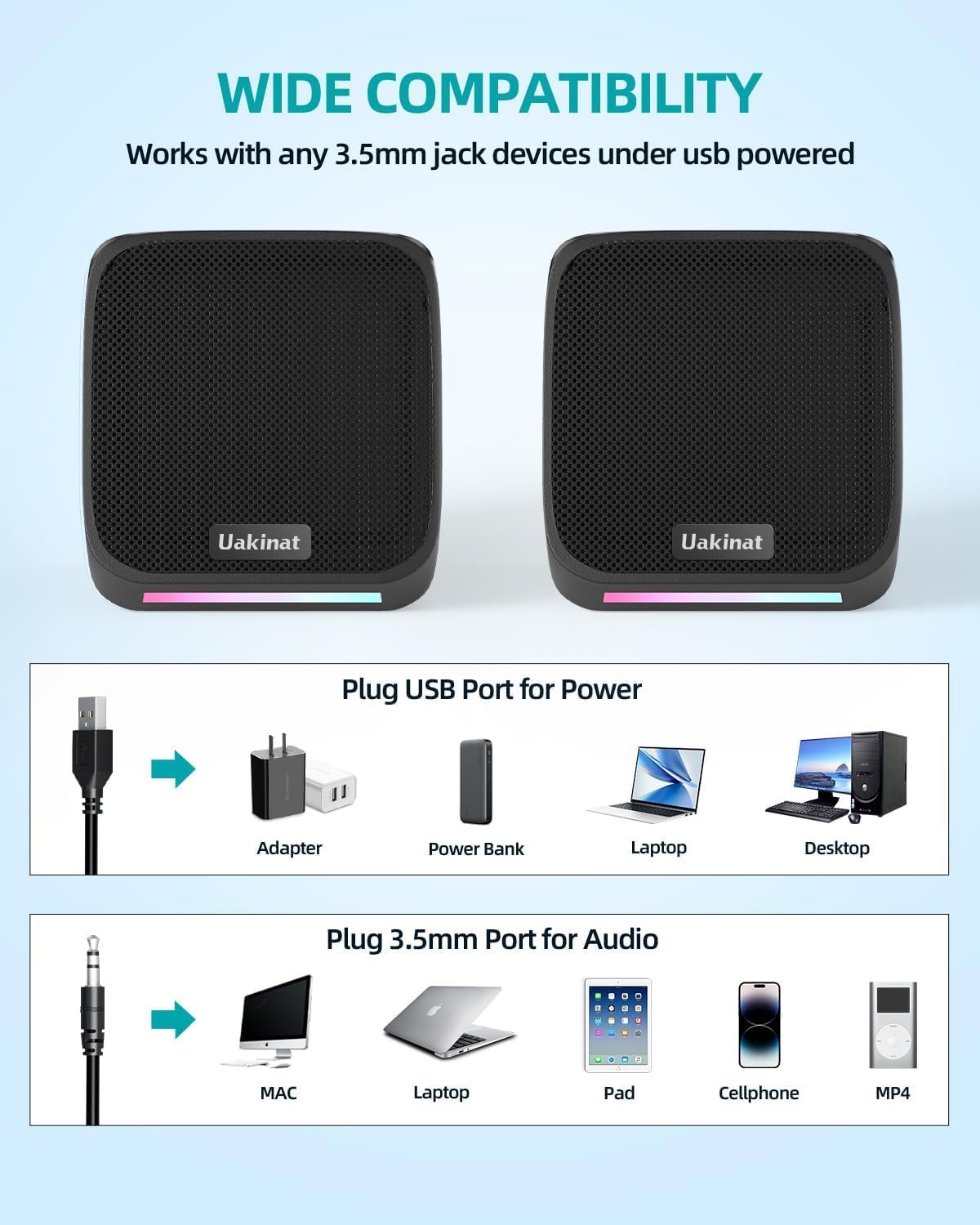Computer Speakers for Desktop PC,Desktop 3.07 x 2.75 x 2.55 inch, Black