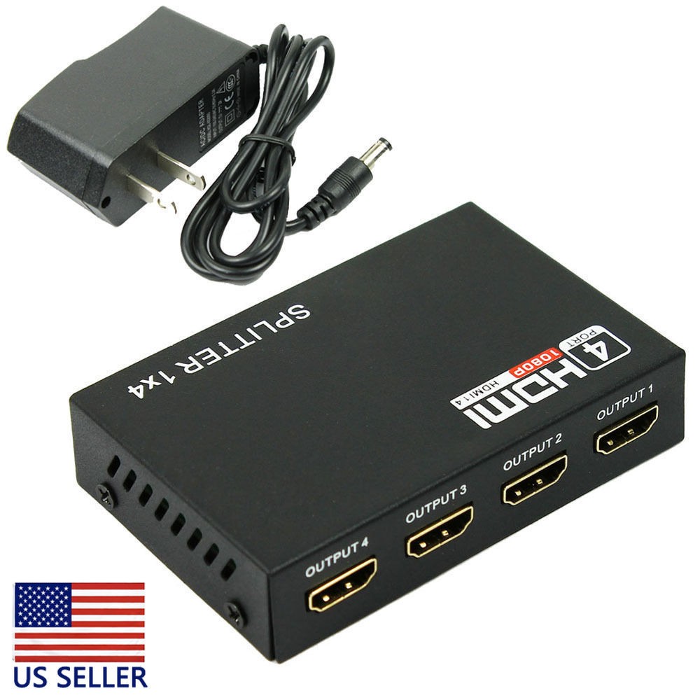 Full HD 1X4 Port HDMI Splitter Amplifier Repeater 3D 1080p 1 in 4 out Box Hub