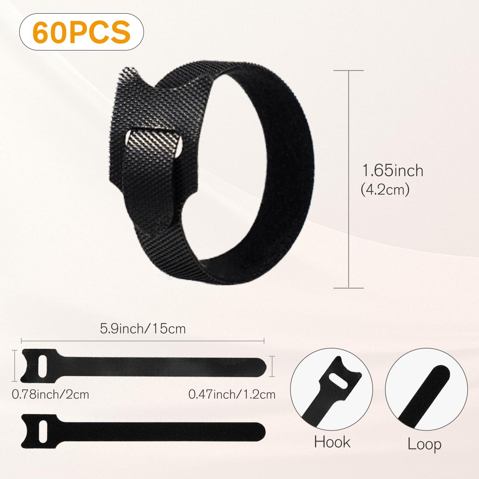 CableGeeker 60 PCS Reusable Cable Ties (6 Inch) – Adjustable 6 inches, Black