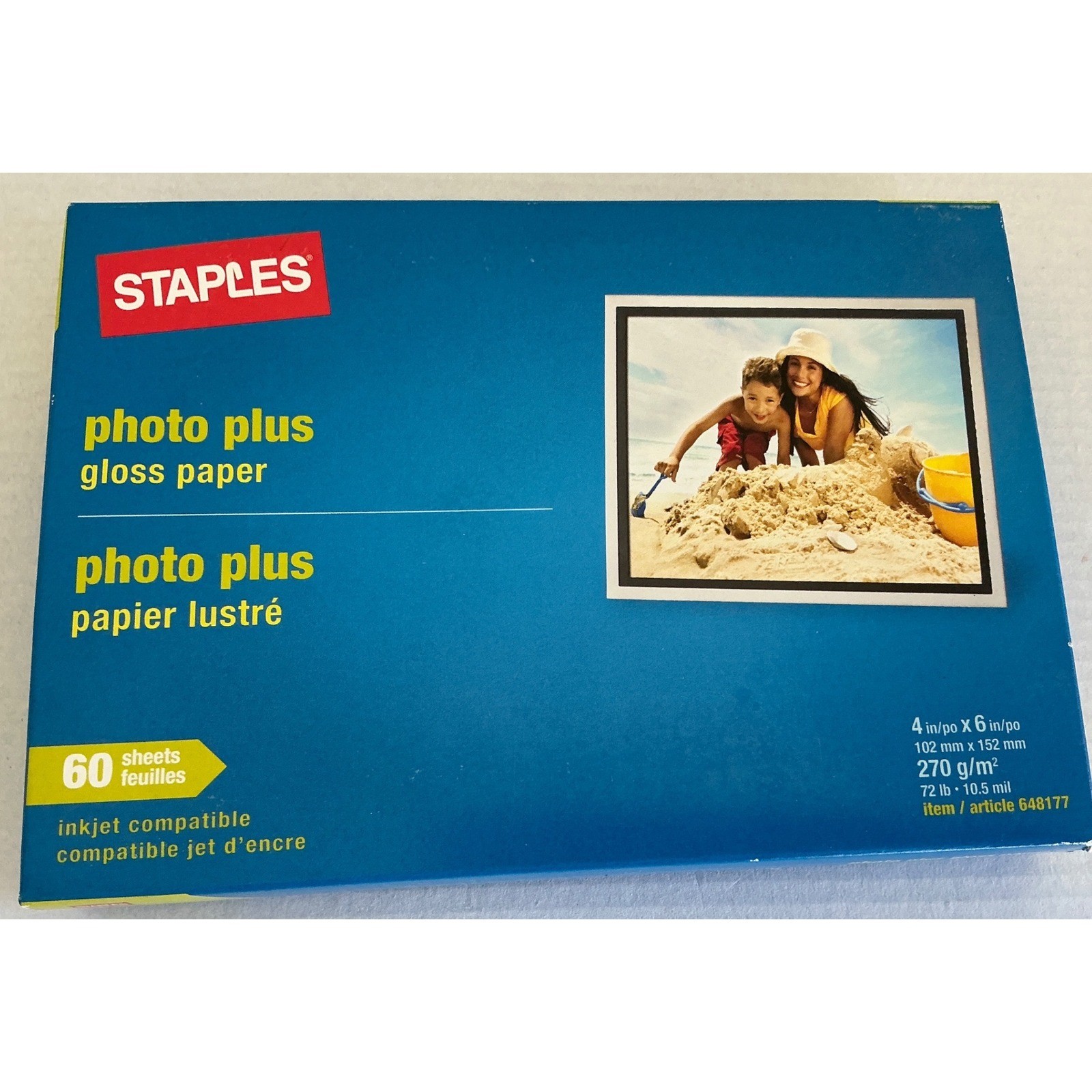 Staples Photo Plus Gloss Paper 4×6 Inkjet 60 Sheets 270gsm 648177 Blue Box