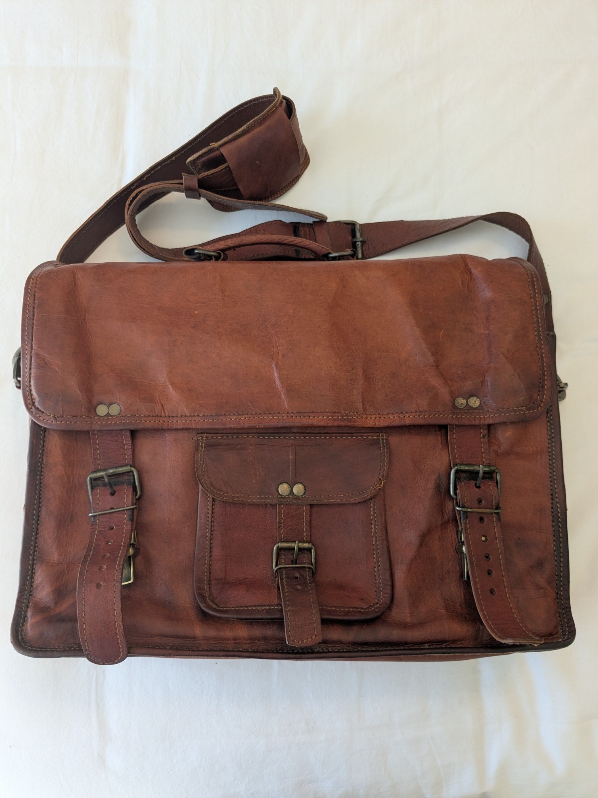Genuine Brown Leather Messenger Computer Bag Brief Case, Large Size, Fits 17″