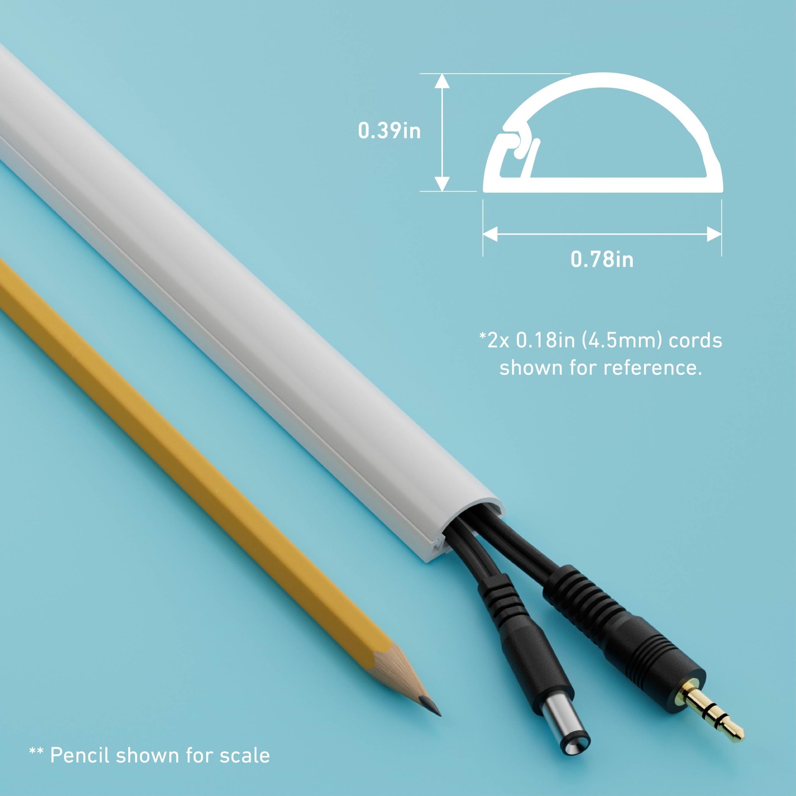 D-Line Half Round Cord Hider, Patented Cable 0.78in (W) x 0.39in (H), White