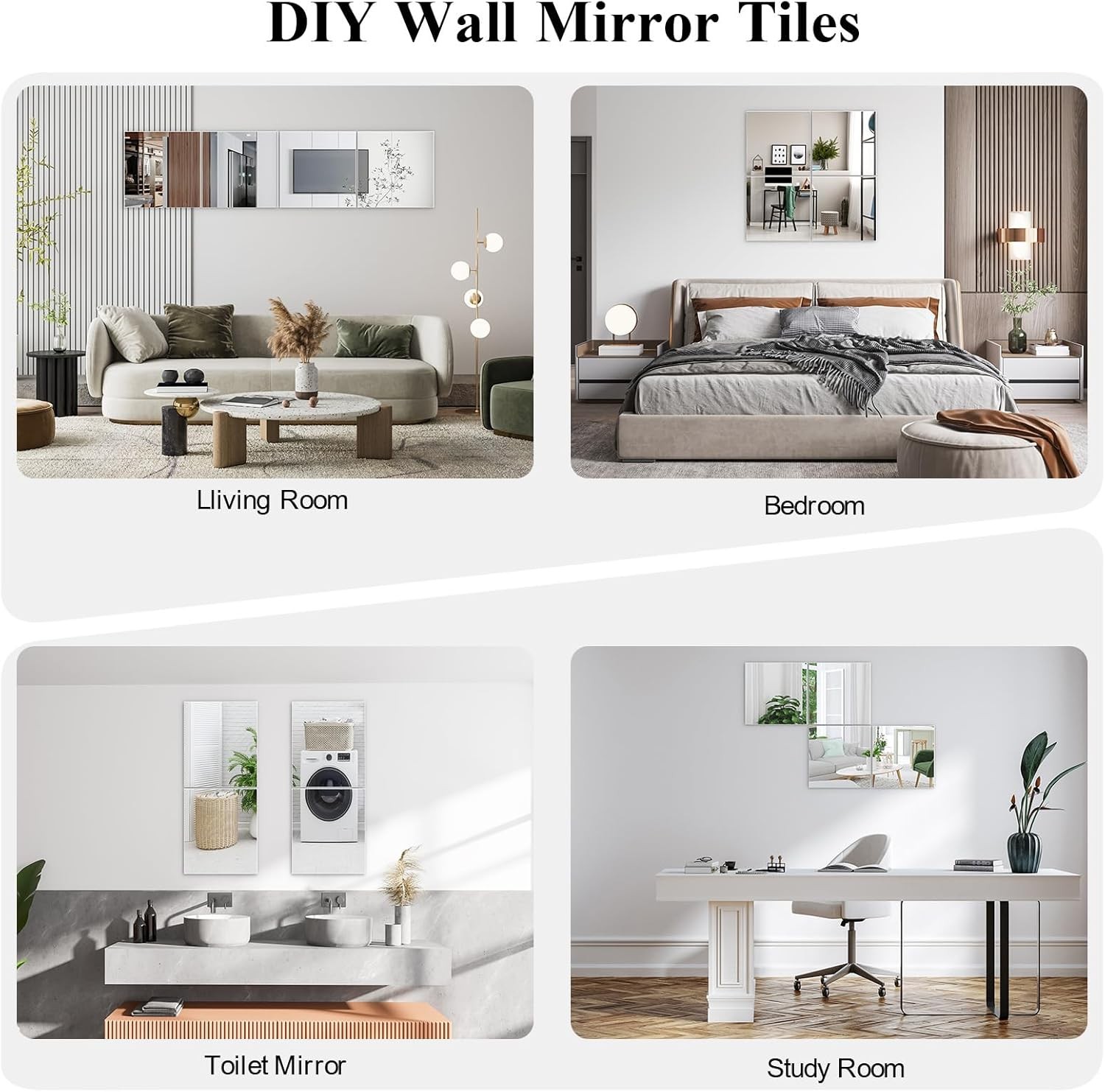 Mirror Tile Reflective Wall Stickers Self Adhesive Film Paper Kitchen Home Decor