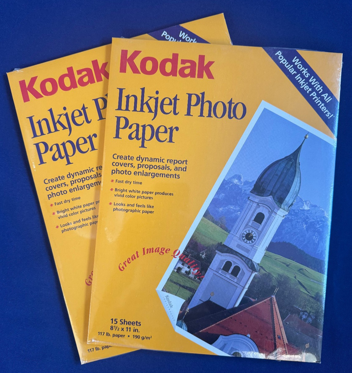 Kodak Inkjet Photo Paper 15 Sheets 8 1/2 x 11 Bright White • Set of 2 Sealed