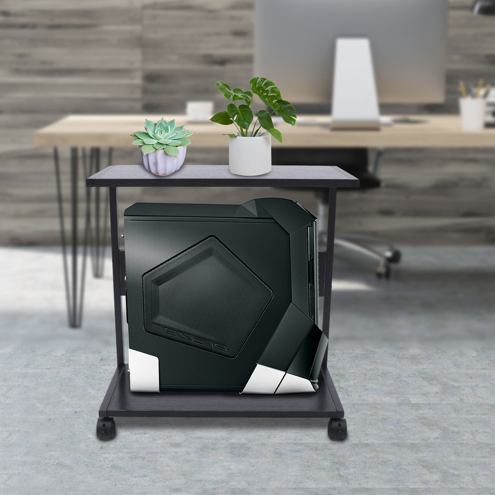 2-Tier CPU Holder Cart Under Desk Computer Tower Stand Mobile PC Tower Stand NEW