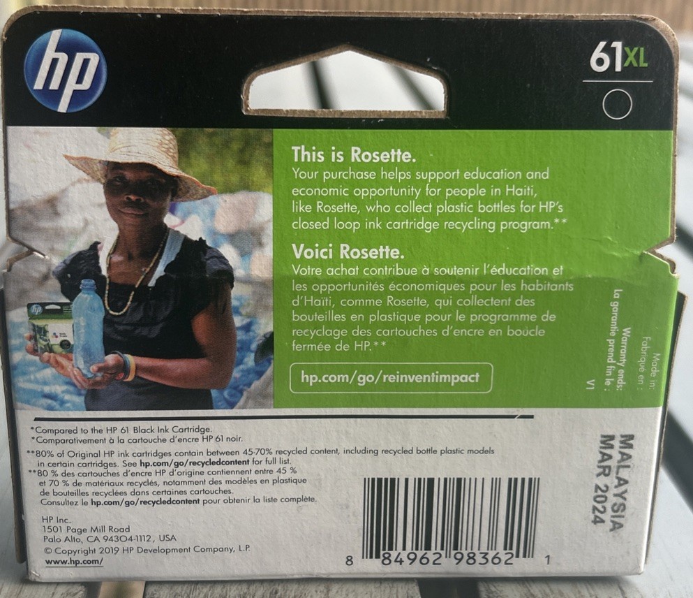 Genuine HP 61XL Black Ink Cartridge Malaysia MAR 2024 New Sealed