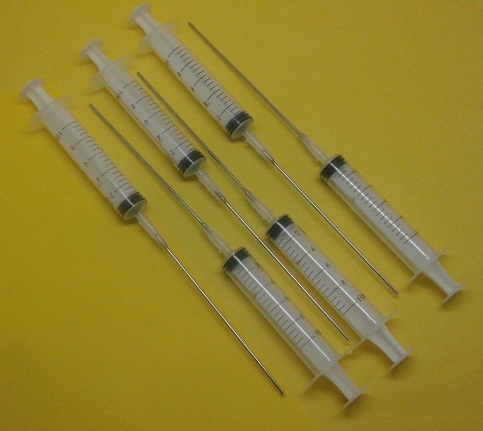 6 pcs x 10ml Syringe & 6 XTRA LONG Blunt Needles Ink Refill USA Fast Shipping