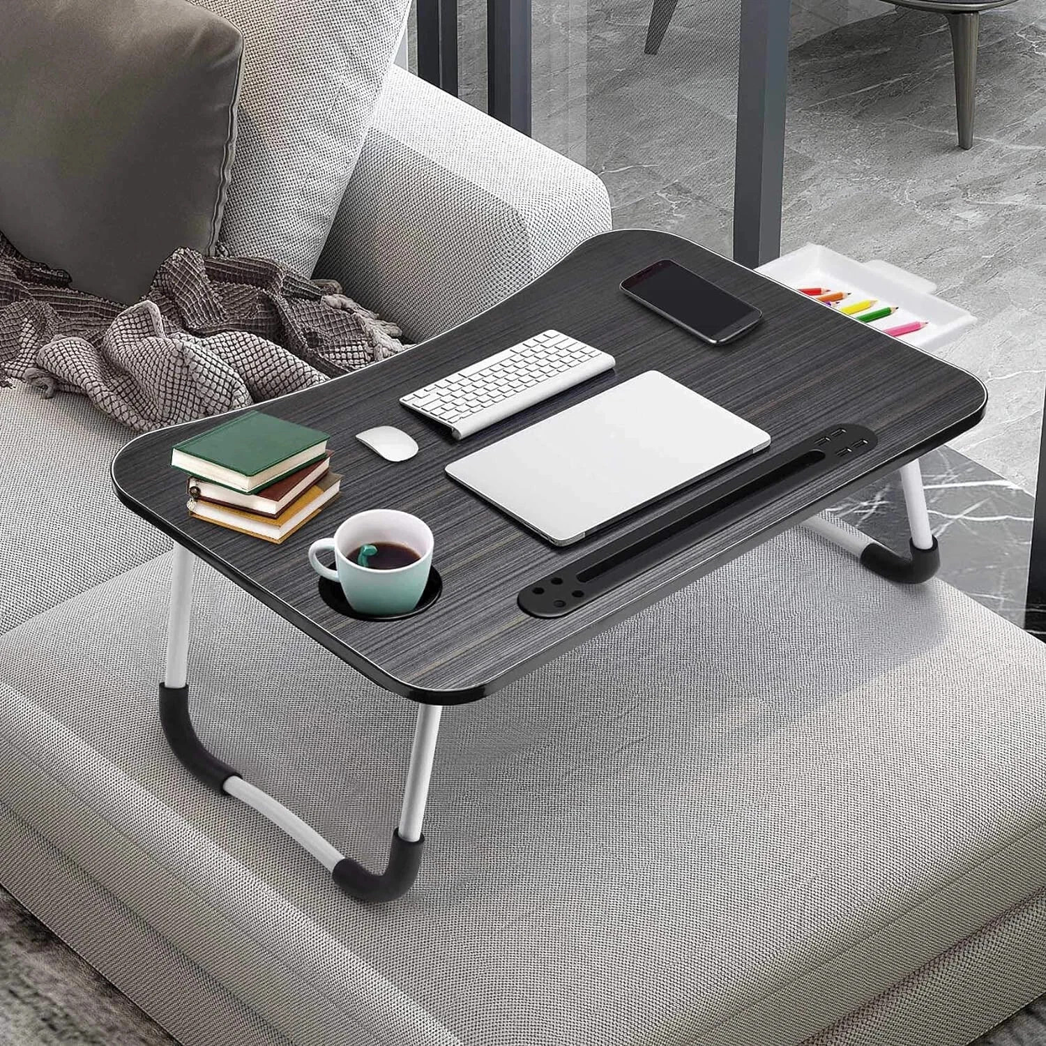 Laptop Tray Lap Desk Stand Foldable Table Bed Notebook Tray Cup Slot Adjustable