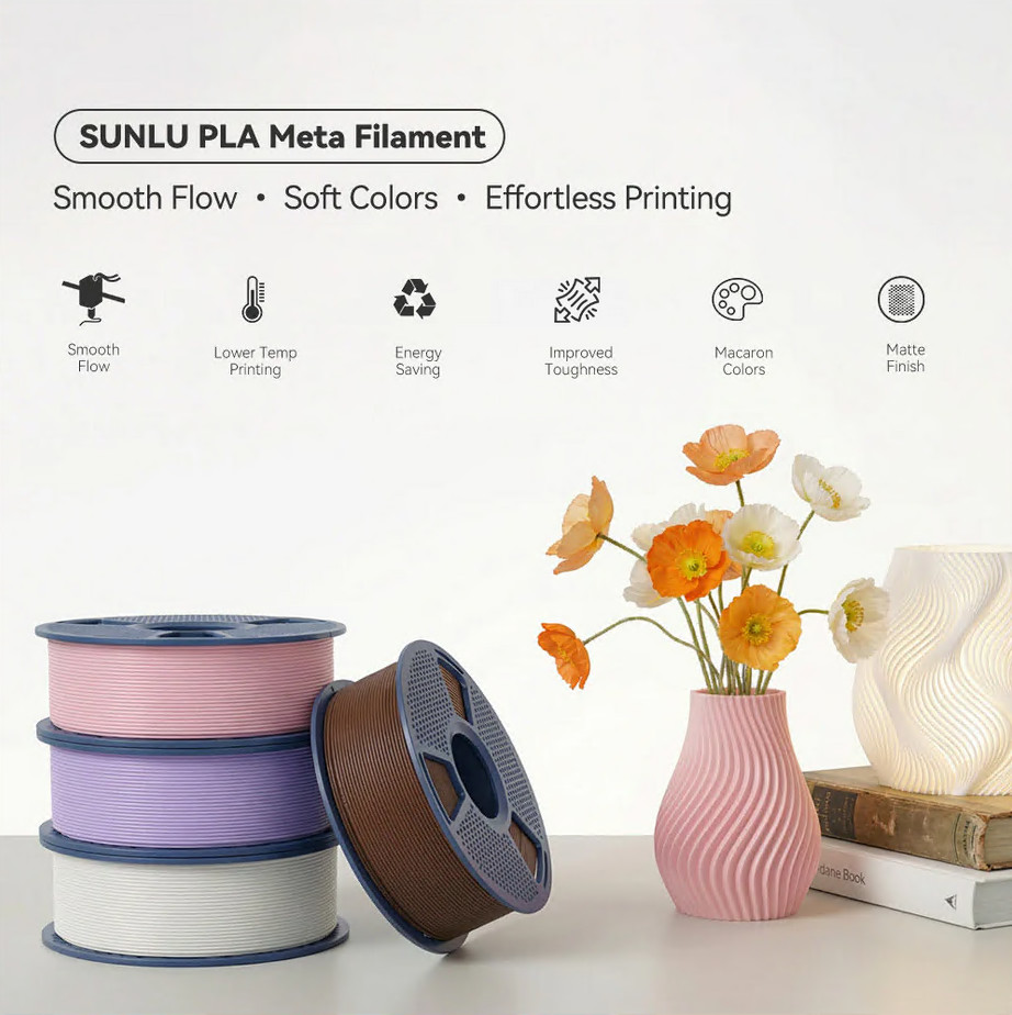 【BUY 10 PAY 6】SUNLU 1.75MM PLA Meta Filament Highly Fluid for 3D Printer Black
