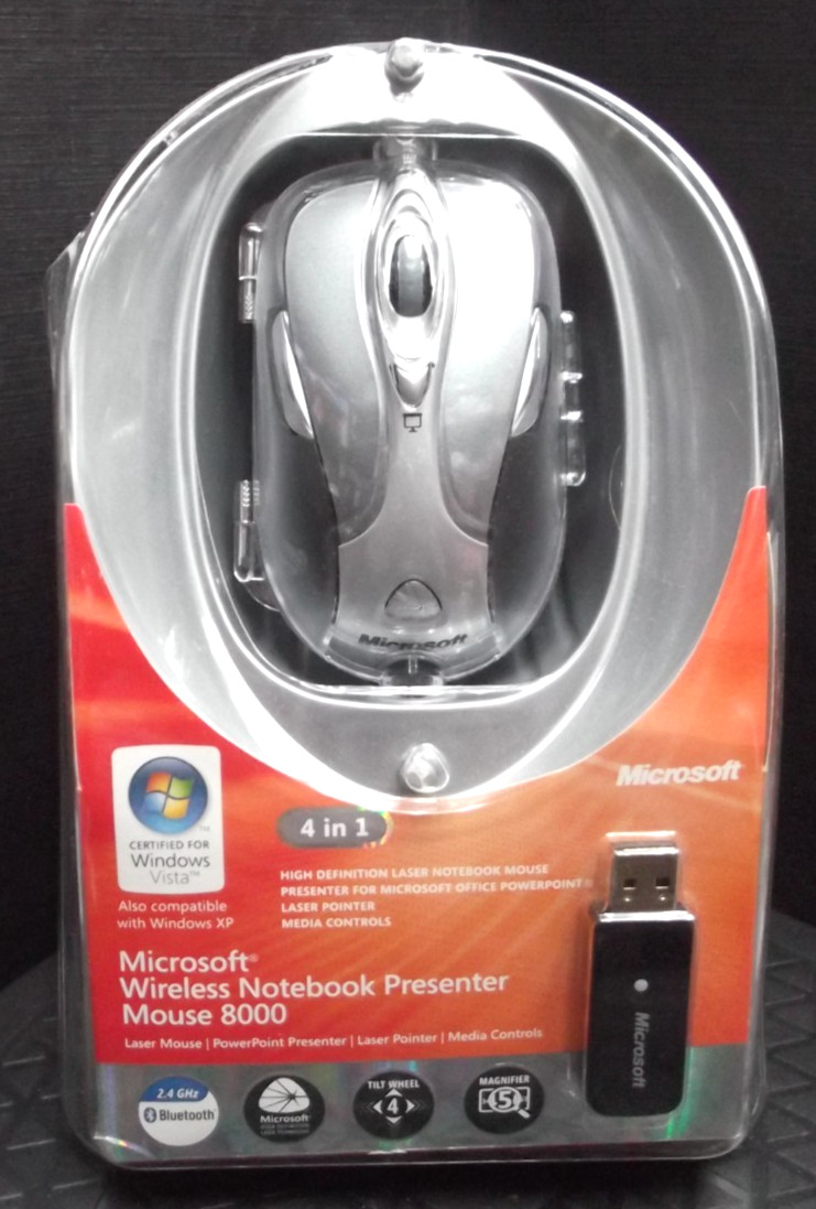 Microsoft Wireless Notebook Presenter Mouse 8000 Model 1065 Silver Bluetooth