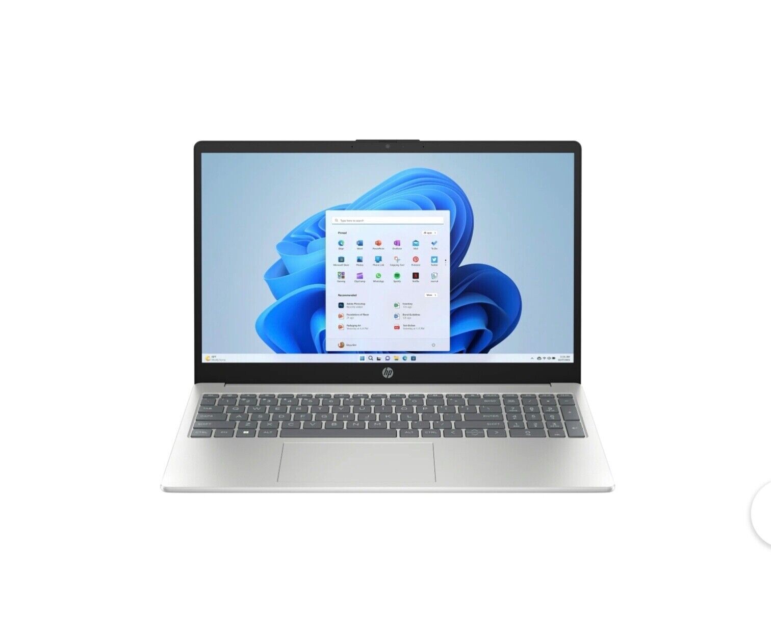 HP 15.6 inch HD Windows Laptop Intel Processor N200 4GB RAM 128GB Natural Silver