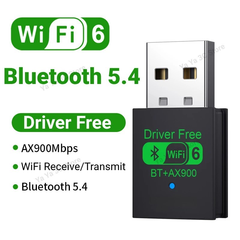 USB WiFi 6 Bluetooth 5.4 Adapter 900Mbps Dual Band 2.4/5GHz USB Dongle PC