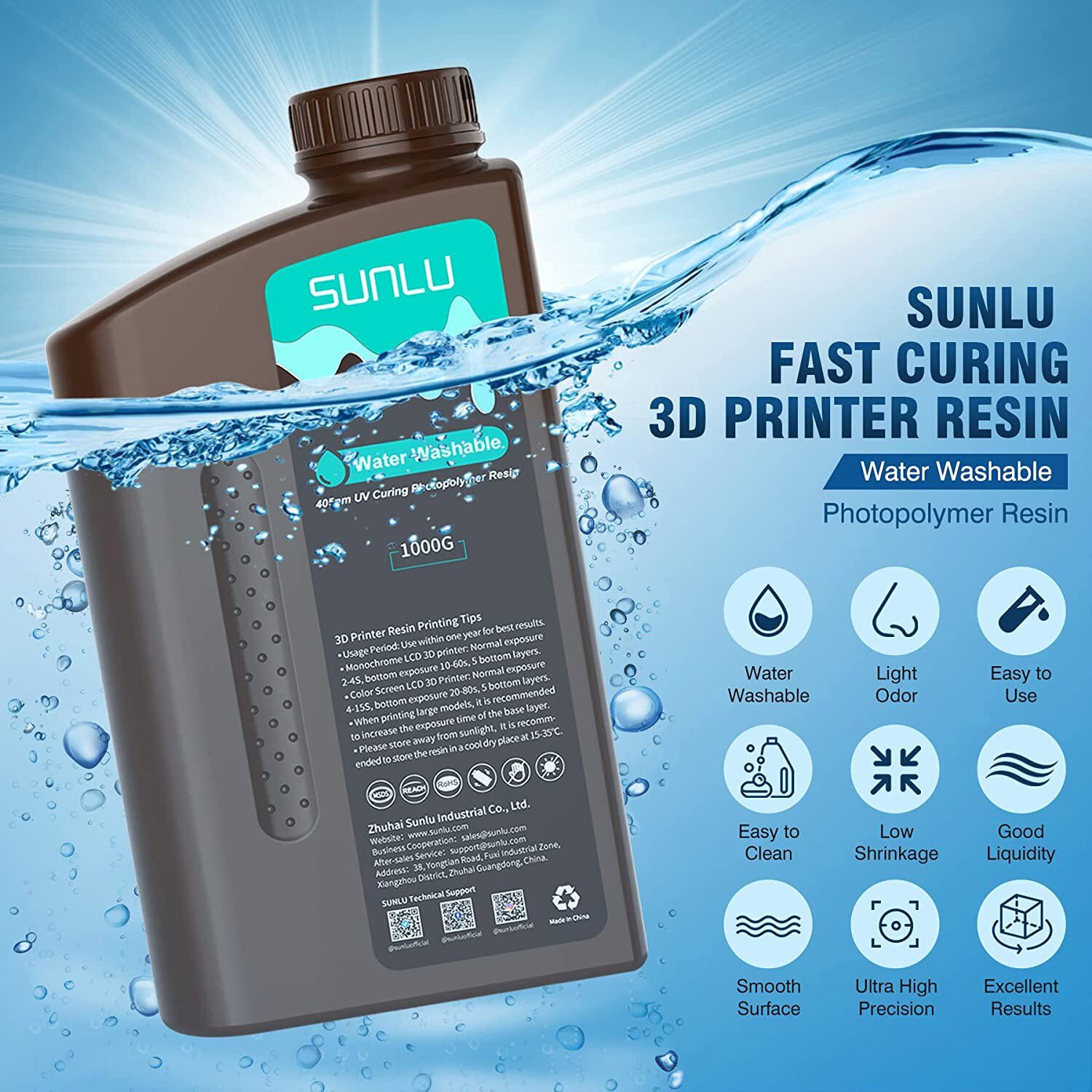 【Buy 5 Pay 3】SUNLU 1KG 3D Printer Resin ABS-Like/Standard/Water Washable Resin