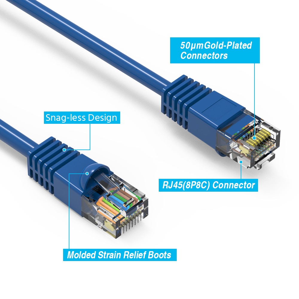 15 Pack of 8Ft CAT6 UTP Ethernet Network Booted Cable Blue