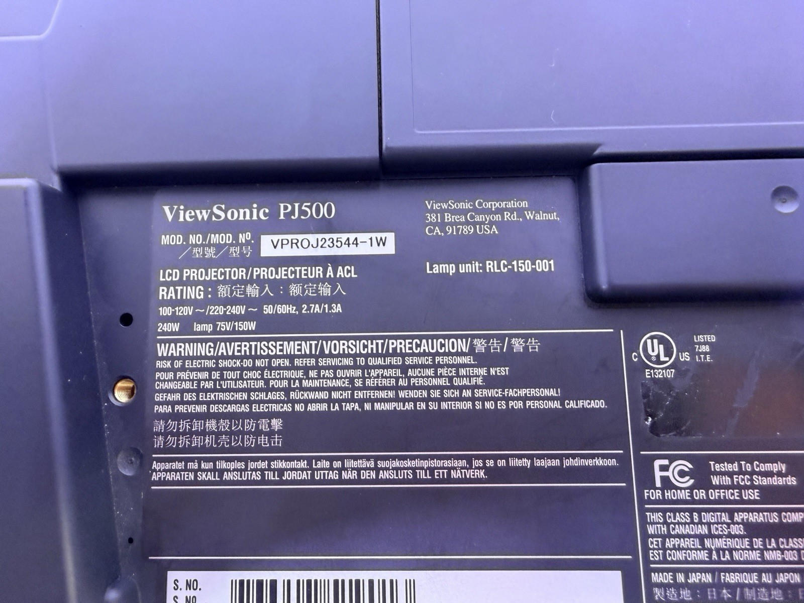 ViewSonic PJ500 LCD Projector, Tested Working, 458 Lamp Hours VGA, Case & Cables