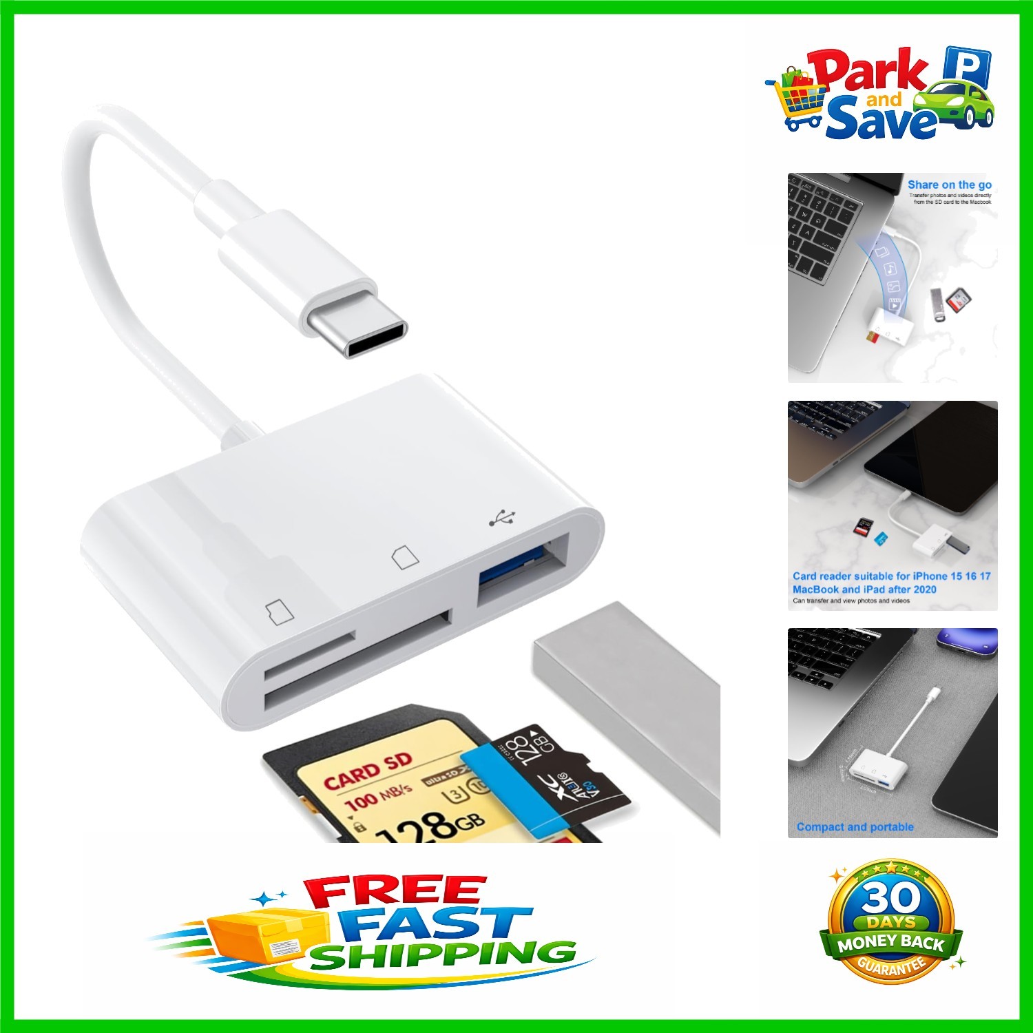 Multi-Functional USB C SD/TF Card Reader – Effortless Sharing for iPhone Users