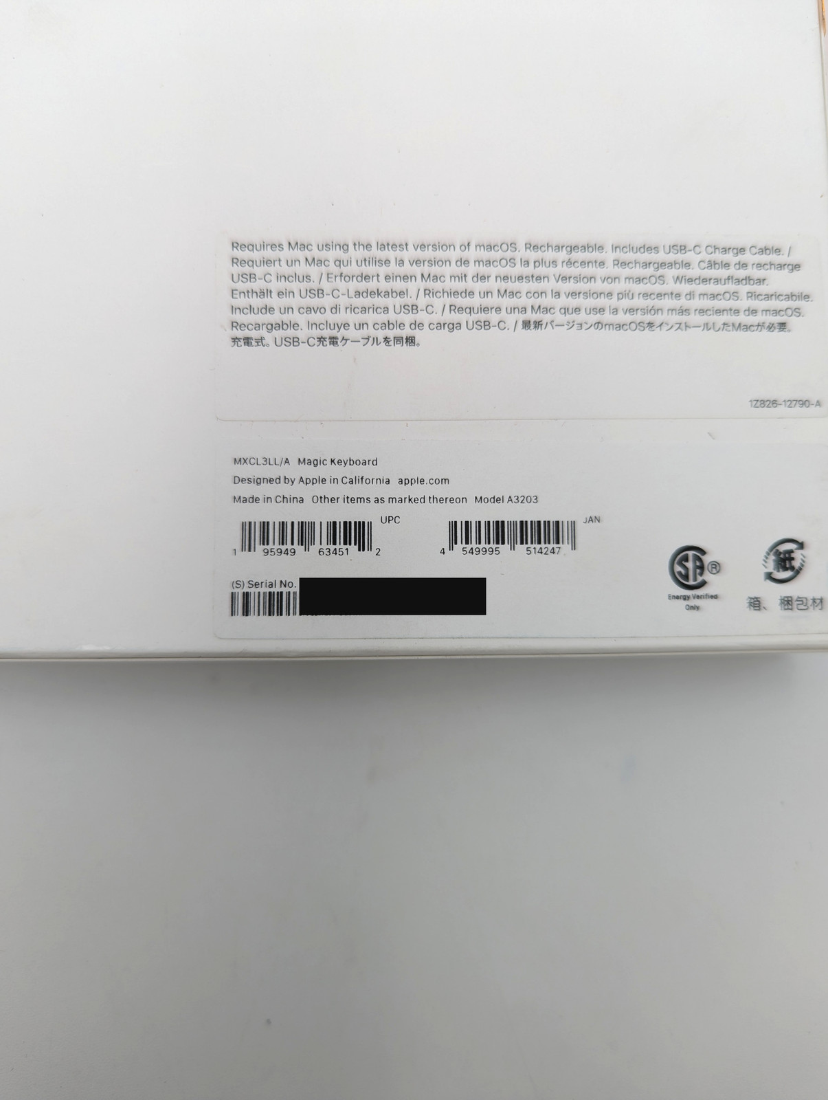 Apple Magic Keyboard (USB-C) Rechargeable MXCL3LL/A In White | A3203