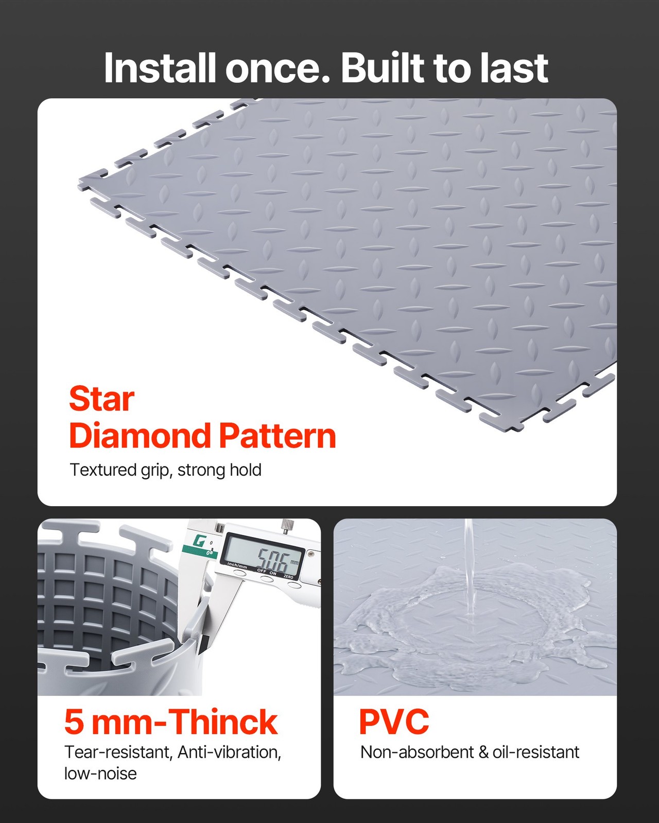 Garage Floor Tiles Interlocking, 8 Pack 20.2 x 20.2 x 0.2 in Interlocking Modula