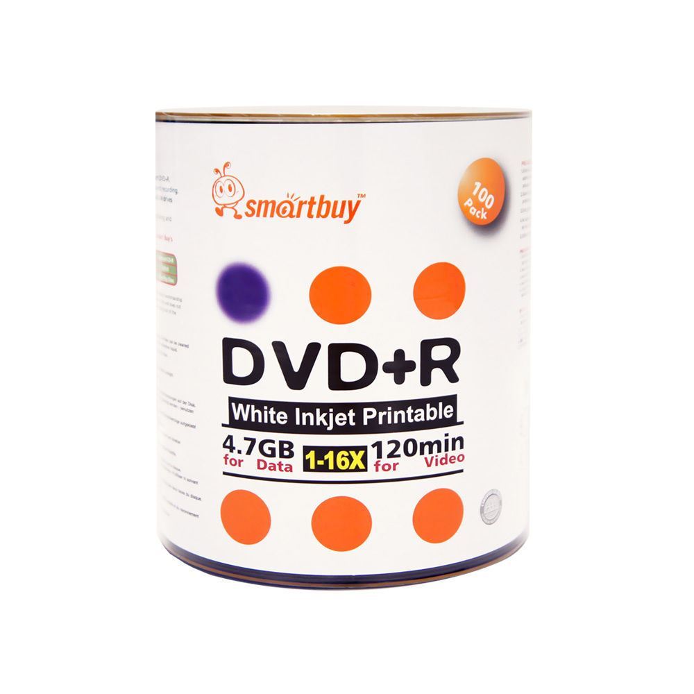 300 Smartbuy 16X DVD+R 4.7GB White Inkjet Hub Printable Blank Recording Disc