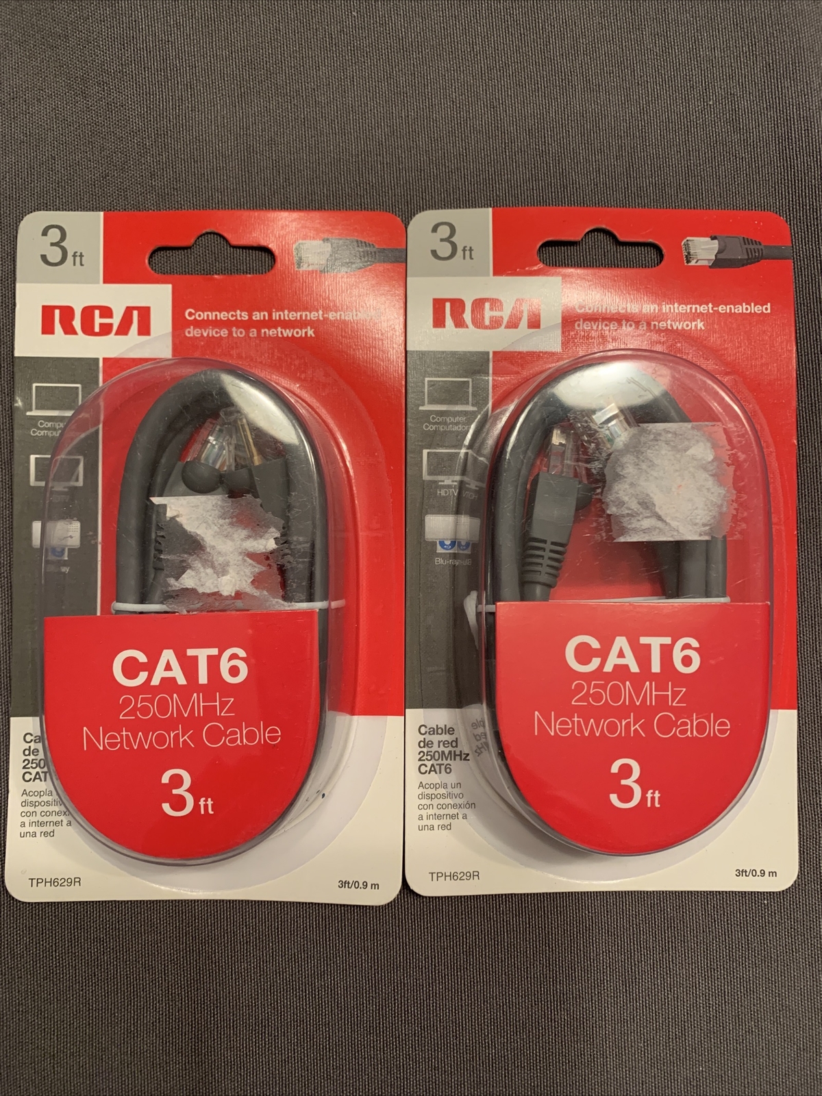 RCA CAT6 250MHz Network Cable 3 ft. TPH629R (Gray) LOT OF 2 PACKAGES
