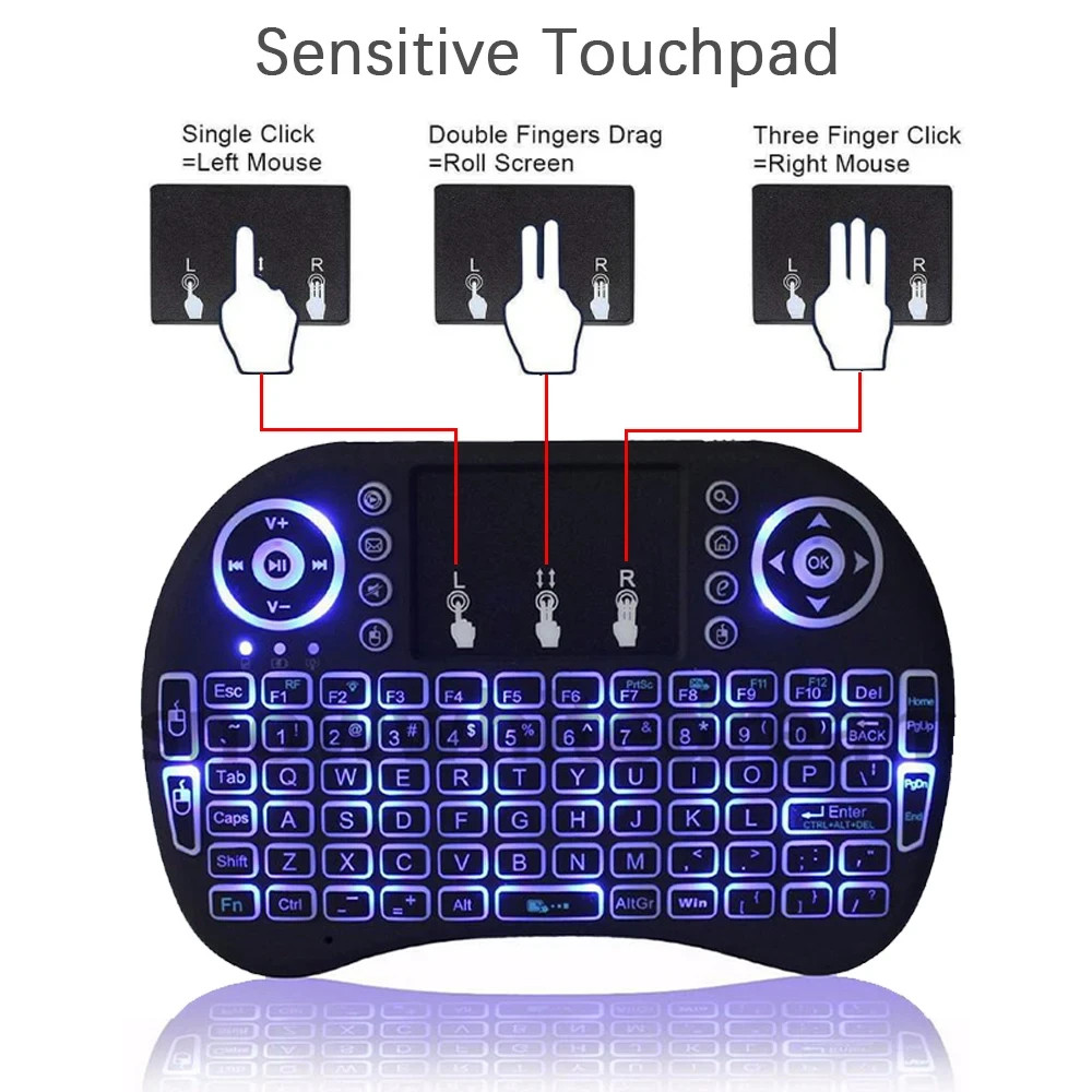 ✔ Mini Keyboard i8 2.4G Air Mouse Wireless with Touchpad, Backlit, Rechargeable