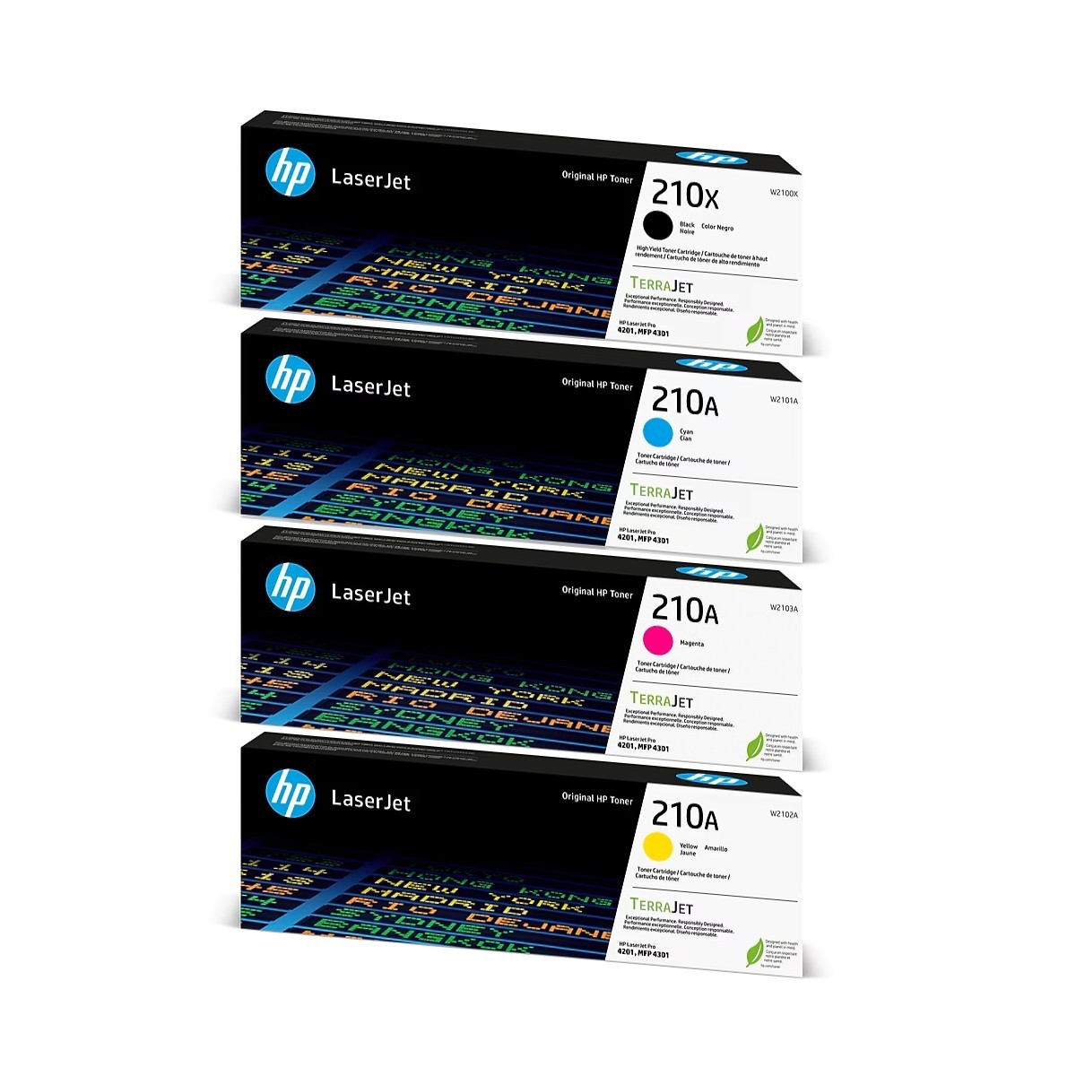 HP 210X Black High Yield, 210A Cyan/Magenta/Yellow Standard Yield Toner Set