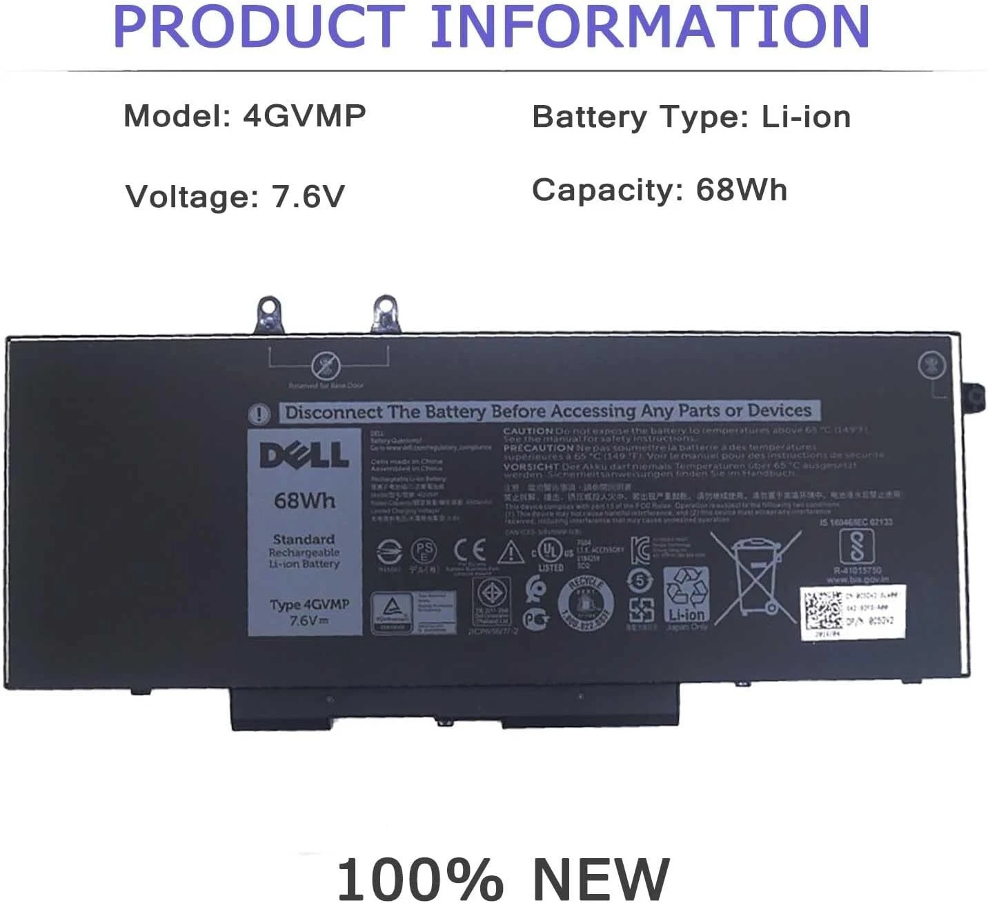 OEM Genuine 4GVMP Battery For Dell Latitude 5400 5500 Precision 3540 3550 68WH