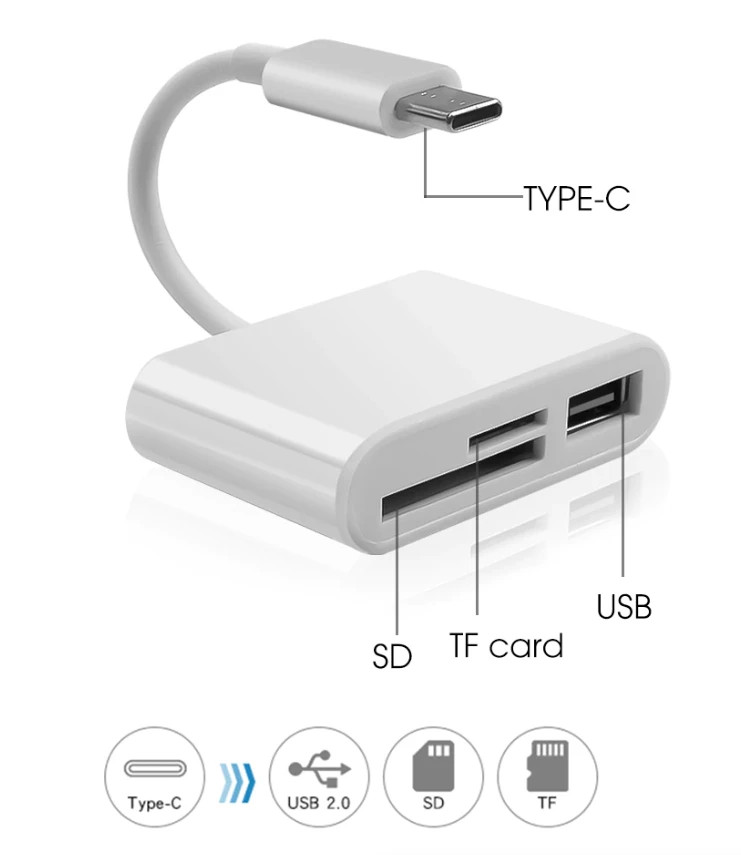 3 in 1 Hub Converter Type-C Adapter USB C SD Card Reader For MacBook Pro Laptop