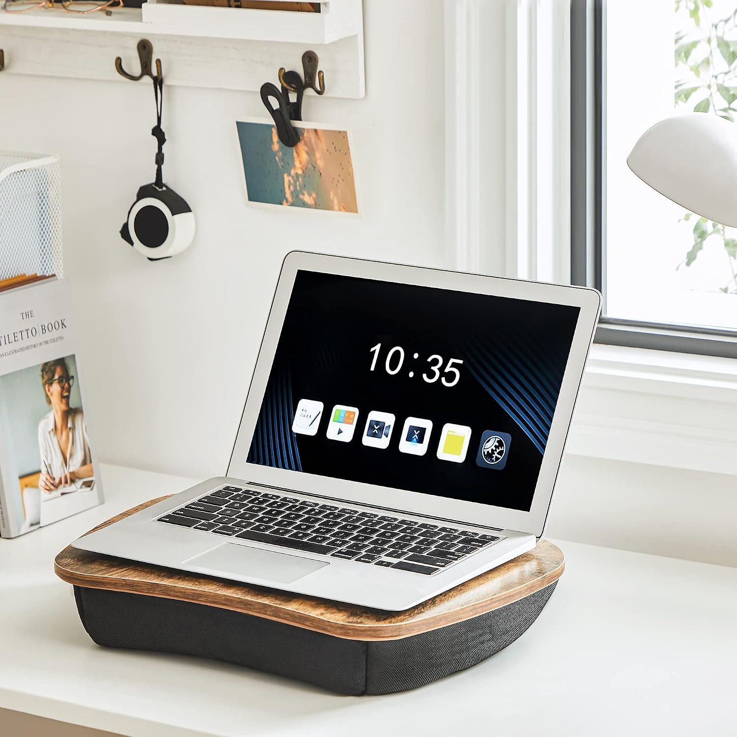 SONGMICS Lap Desk, Bed Tray, Laptop Table with Handle, Cushion, 12.6 X 15.7 X