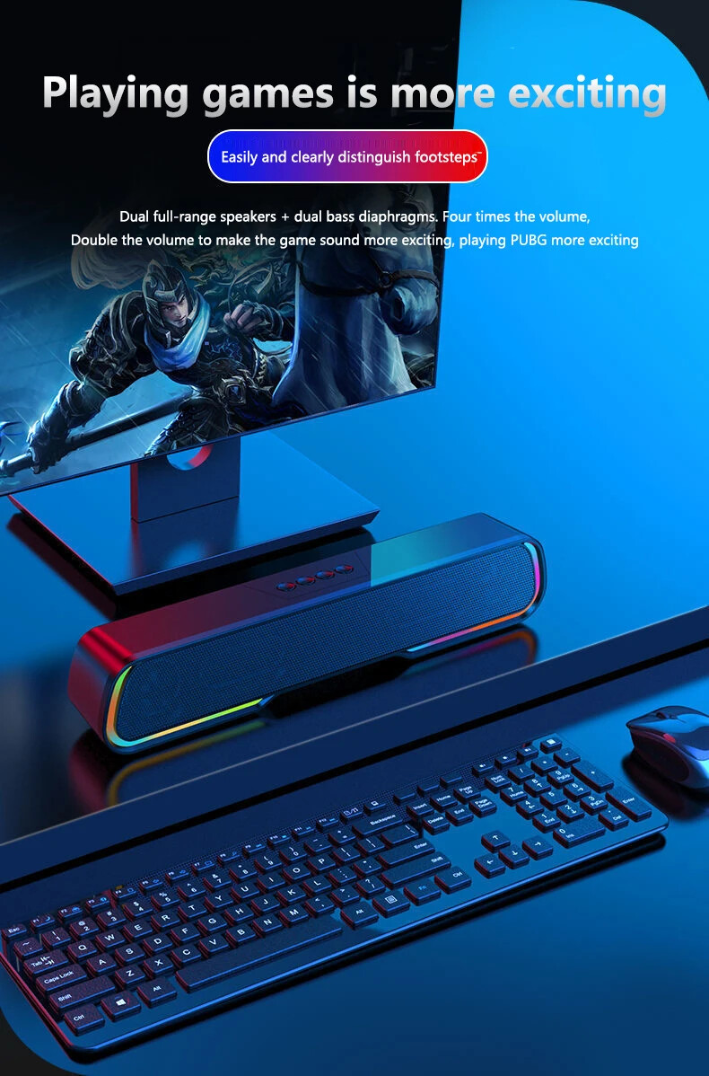 Wireless Computer Speakers Soundbar Stereo Bass Sound for Desktop PC Laptop US